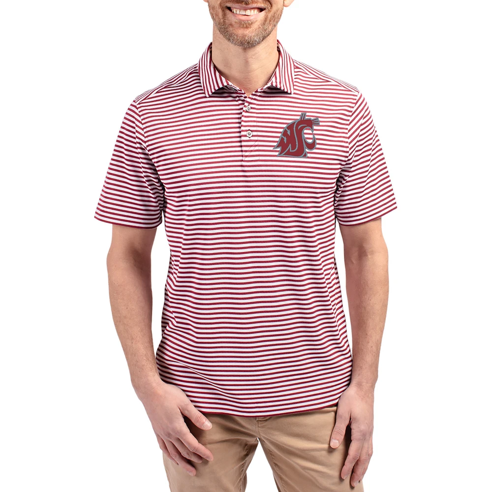 Men's Cutter & Buck Crimson Washington State Cougars Virtue Eco Pique Stripe Recycled DryTec Polo
