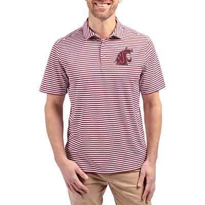 Men's Cutter & Buck Crimson Washington State Cougars Virtue Eco Pique Stripe Recycled DryTec Polo