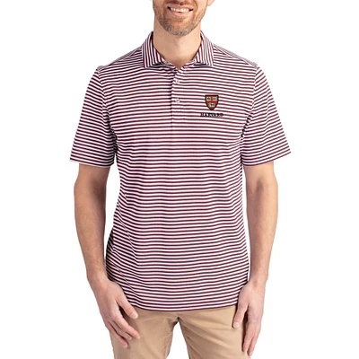 Men's Cutter & Buck Crimson Harvard Virtue Eco Pique Stripe Recycled DryTec Polo