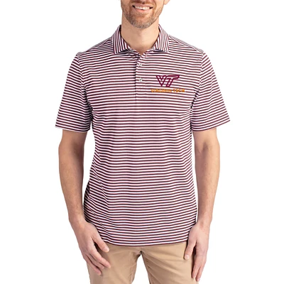 Men's Cutter & Buck Maroon Virginia Tech Hokies Virtue Eco Pique Stripe Recycled DryTec Polo