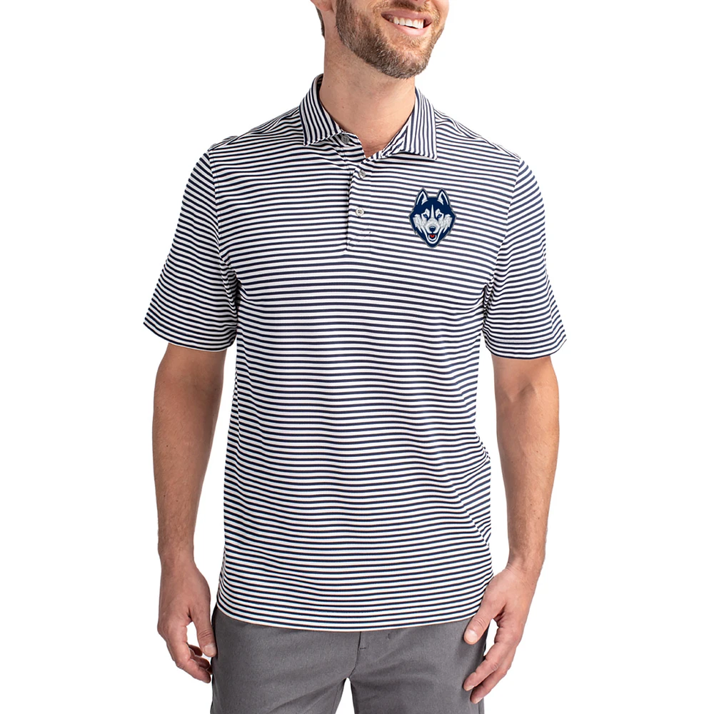 Men's Cutter & Buck Navy UConn Huskies Virtue Eco Pique Stripe Recycled DryTec Polo