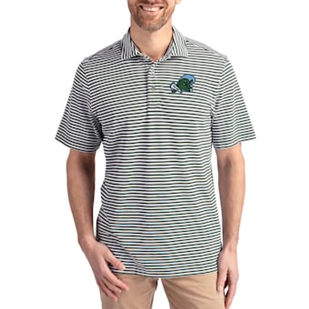 Men's Cutter & Buck Green Tulane Wave Virtue Eco Pique Stripe Recycled DryTec Polo