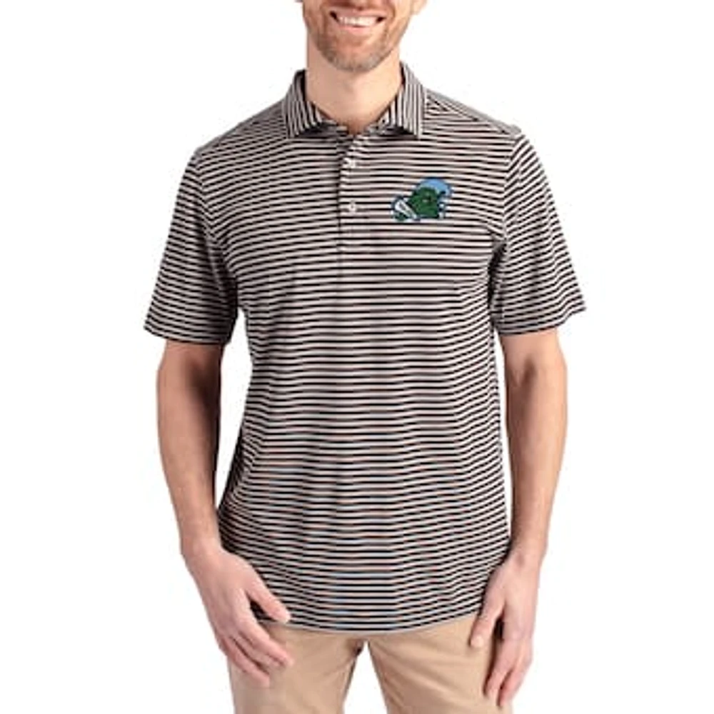 Men's Cutter & Buck Tulane Green Wave Virtue Eco Pique Stripe Recycled DryTec Polo