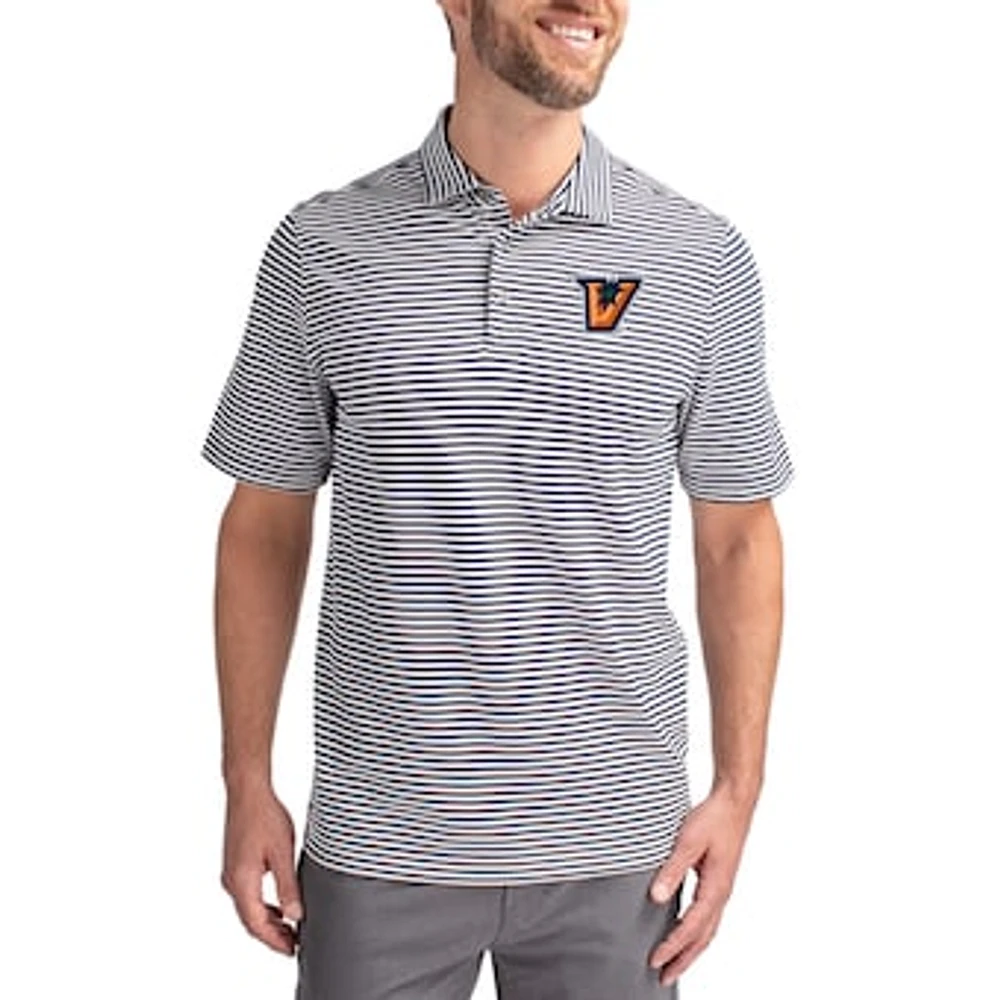 Men's Cutter & Buck Navy Texas-Rio Grande Valley Vaqueros Virtue Eco Pique Stripe Recycled DryTec Polo