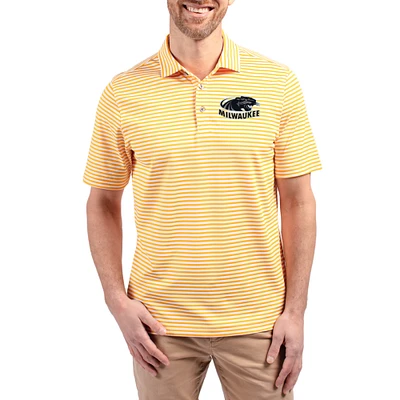 Men's Cutter & Buck Gold Wisconsin-Milwaukee Panthers Virtue Eco Pique Stripe Recycled DryTec Polo