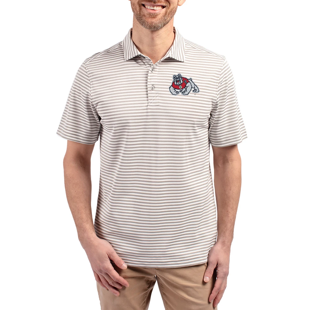 Men's Cutter & Buck Fresno State Bulldogs Virtue Eco Pique Stripe Recycled DryTec Polo