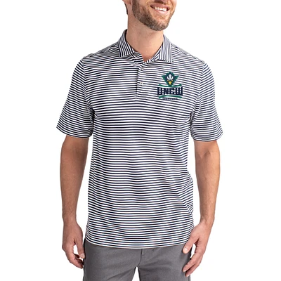 Men's Cutter & Buck Navy UNC Wilmington Seahawks Virtue Eco Pique Stripe Recycled DryTec Polo