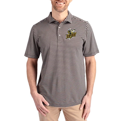 Men's Cutter & Buck Baldwin Wallace Yellow Jackets Virtue Eco Pique Stripe Recycled DryTec Polo