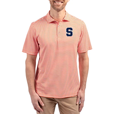 Men's Cutter & Buck Orange Syracuse Virtue Eco Pique Stripe Recycled DryTec Polo