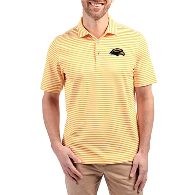 Men's Cutter & Buck Gold Southern Miss Golden Eagles Virtue Eco Pique Stripe Recycled DryTec Polo