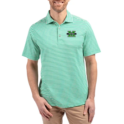 Men's Cutter & Buck Kelly Green Marshall Thundering Herd Virtue Eco Pique Stripe Recycled DryTec Polo