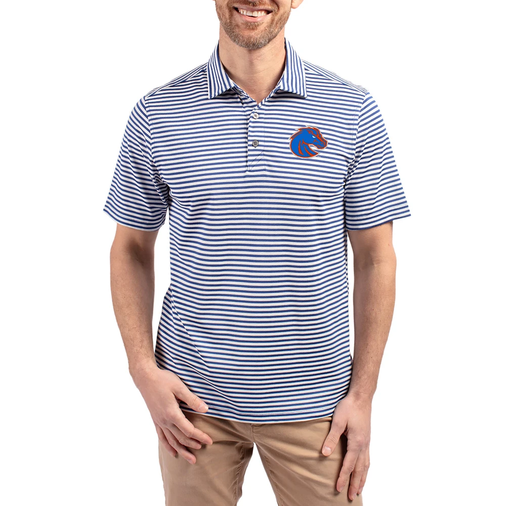 Men's Cutter & Buck Royal Boise State Broncos Virtue Eco Pique Stripe Recycled DryTec Polo