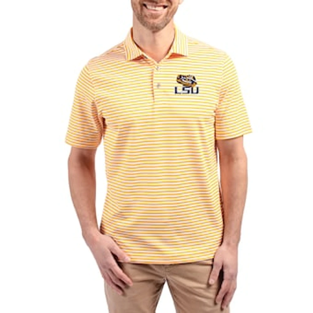 Men's Cutter & Buck Gold LSU Tigers Virtue Eco Pique Stripe Recycled DryTec Polo