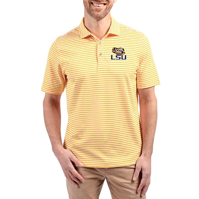 Men's Cutter & Buck Gold LSU Tigers Virtue Eco Pique Stripe Recycled DryTec Polo