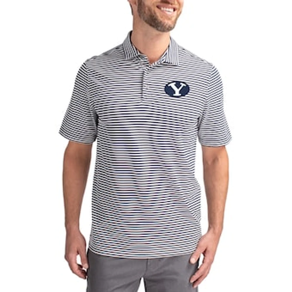 Men's Cutter & Buck Navy BYU Cougars Virtue Eco Pique Stripe Recycled DryTec Polo