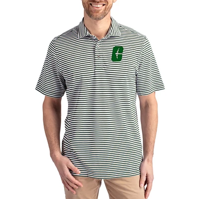 Men's Cutter & Buck Green Charlotte 49ers Virtue Eco Pique Stripe Recycled DryTec Polo