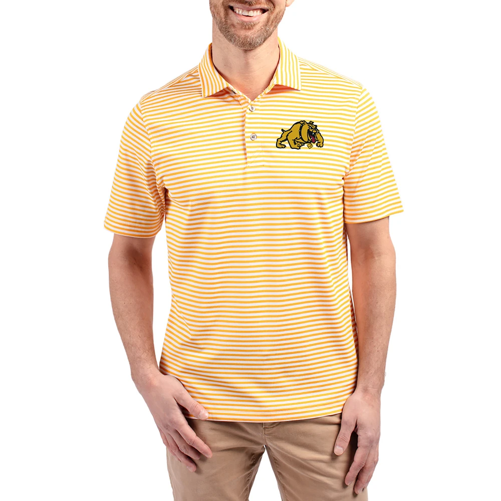 Men's Cutter & Buck Gold Bowie State Bulldogs Virtue Eco Pique Stripe Recycled DryTec Polo