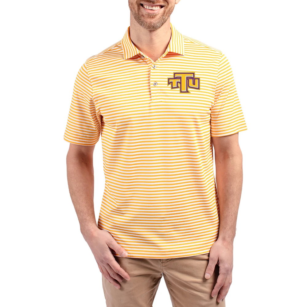 Men's Cutter & Buck Gold Tennessee Tech Golden Eagles Virtue Eco Pique Stripe Recycled DryTec Polo