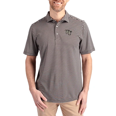 Men's Cutter & Buck Black Wake Forest Demon Deacons Virtue Eco Pique Stripe Recycled DryTec Polo