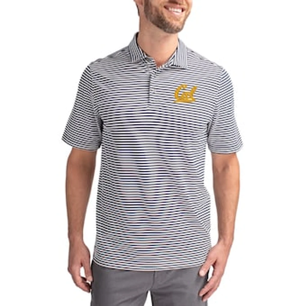 Men's Cutter & Buck Navy Cal Bears Virtue Eco Pique Stripe Recycled DryTec Polo