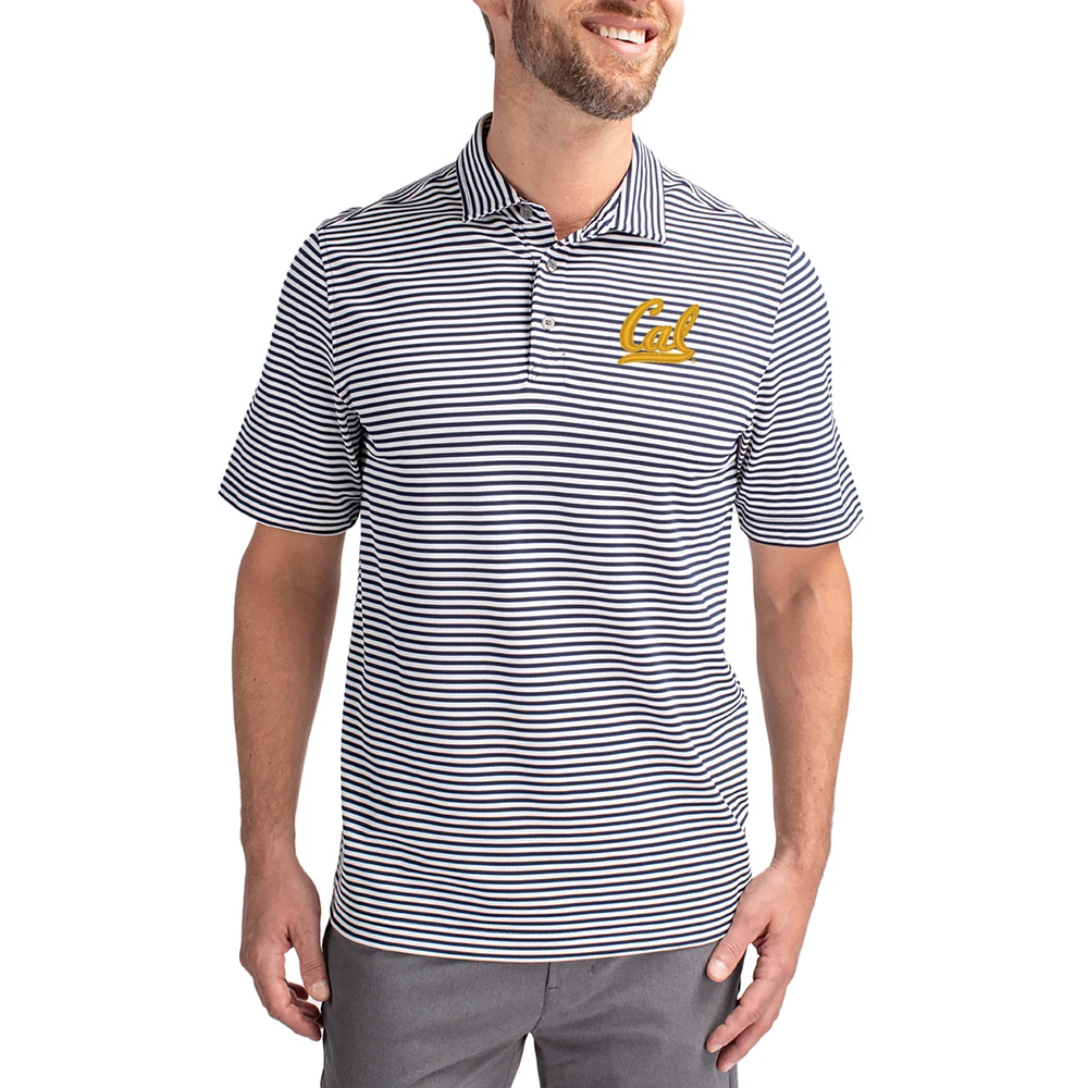 Men's Cutter & Buck Navy Cal Bears Virtue Eco Pique Stripe Recycled DryTec Polo