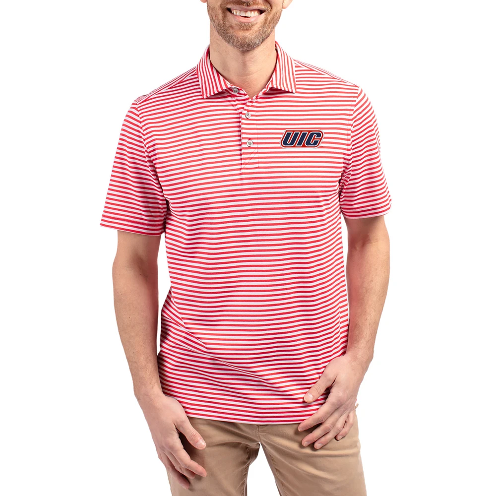 Men's Cutter & Buck UIC Flames Virtue Eco Pique Stripe Recycled DryTec Polo