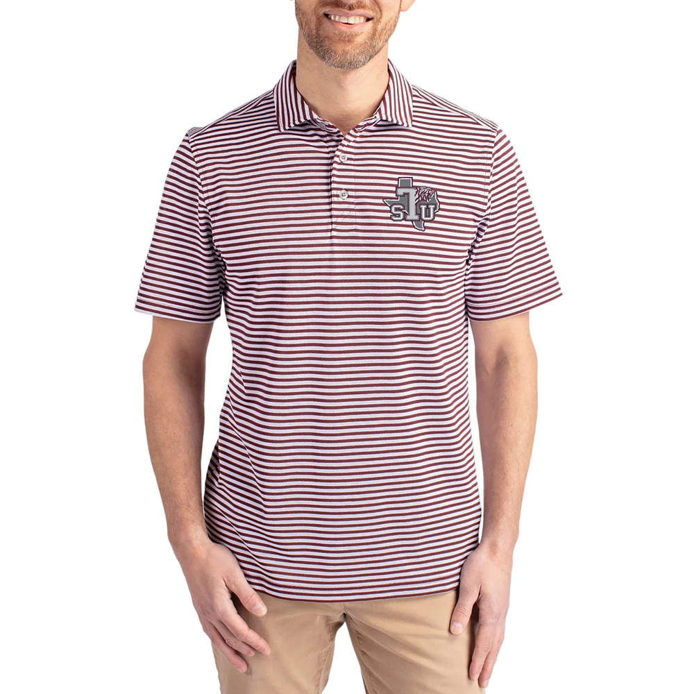 Men's Cutter & Buck Maroon Texas Southern Tigers Virtue Eco Pique Stripe Recycled DryTec Polo