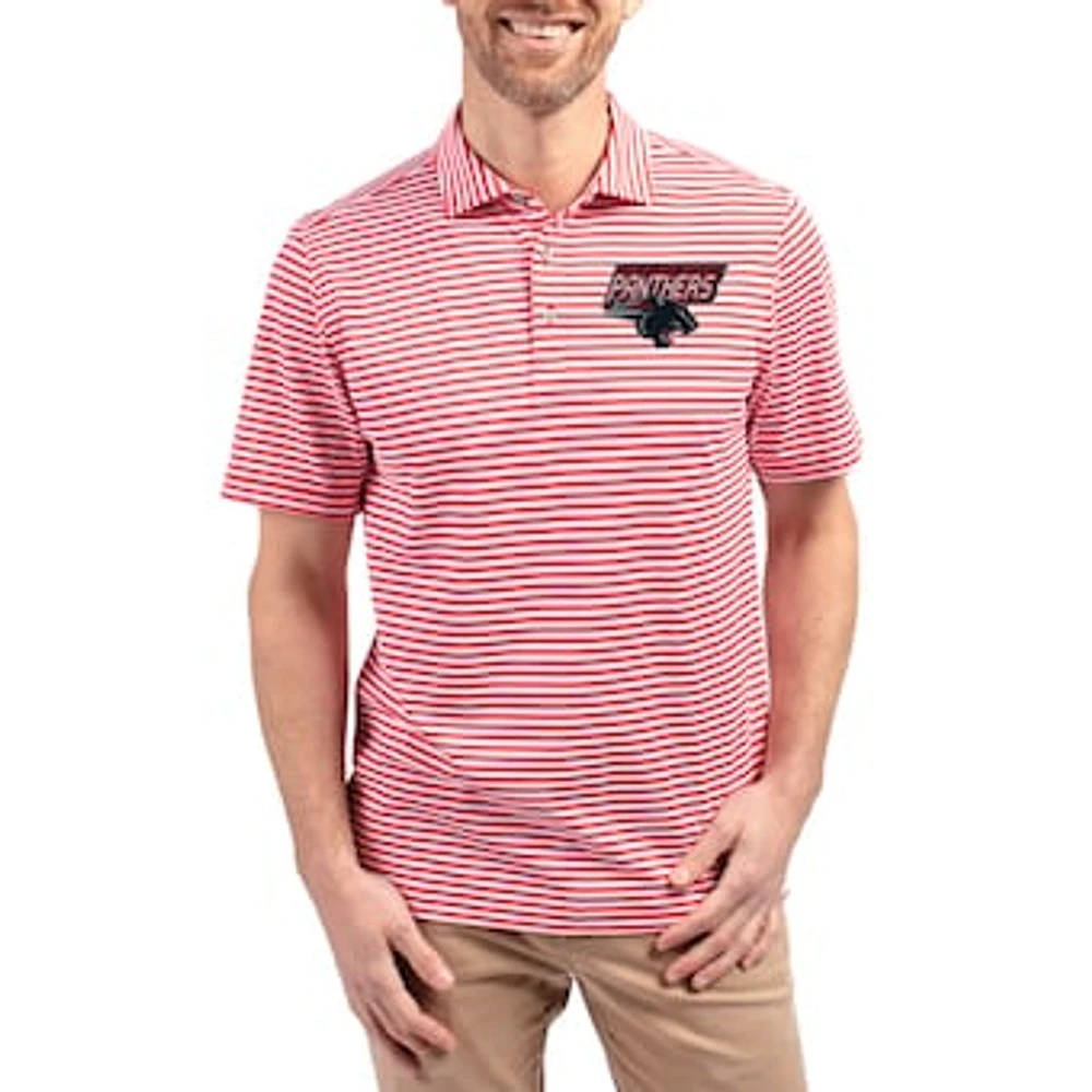 Men's Cutter & Buck Clark Atlanta University Panthers Virtue Eco Pique Stripe Recycled DryTec Polo