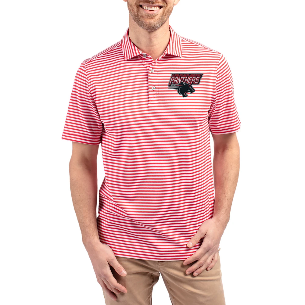 Men's Cutter & Buck Clark Atlanta University Panthers Virtue Eco Pique Stripe Recycled DryTec Polo