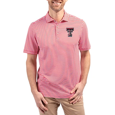 Men's Cutter & Buck Red Texas Tech Raiders Virtue Eco Pique Stripe Recycled DryTec Polo
