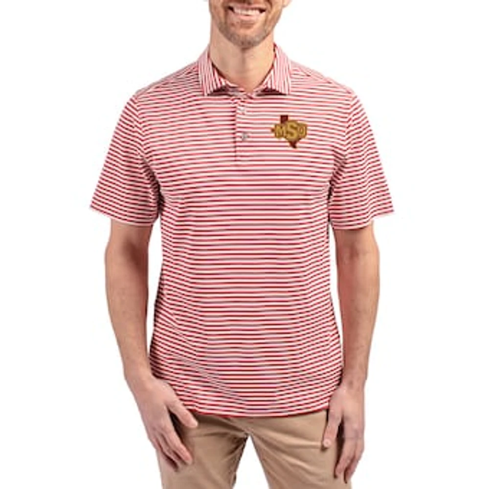Men's Cutter & Buck Midwestern State Mustangs Virtue Eco Pique Stripe Recycled DryTec Polo