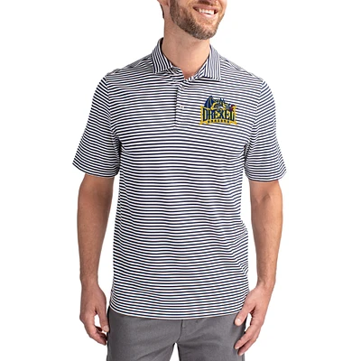 Men's Cutter & Buck Navy Drexel Dragons Virtue Eco Pique Stripe Recycled DryTec Polo