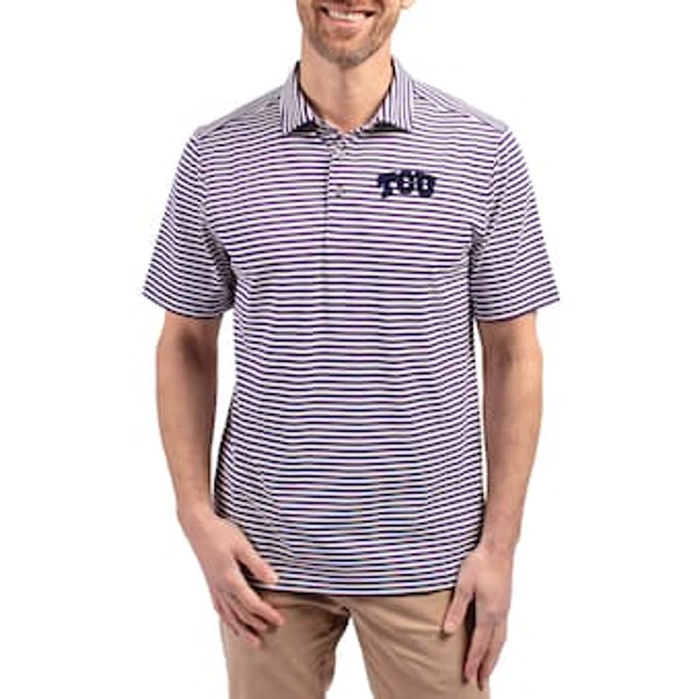Men's Cutter & Buck TCU Horned Frogs Virtue Eco Pique Stripe Recycled DryTec Polo