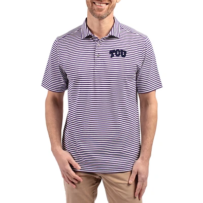 Men's Cutter & Buck TCU Horned Frogs Virtue Eco Pique Stripe Recycled DryTec Polo