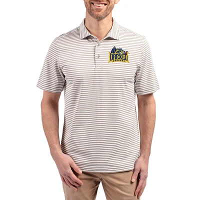 Men's Cutter & Buck Gray Drexel Dragons Virtue Eco Pique Stripe Recycled DryTec Polo