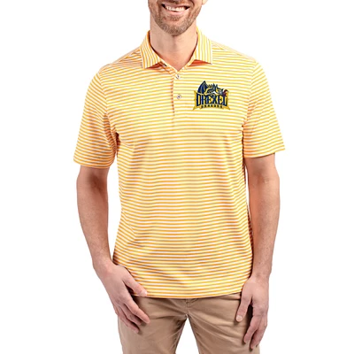 Men's Cutter & Buck Gold Drexel Dragons Virtue Eco Pique Stripe Recycled DryTec Polo