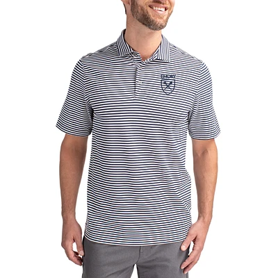 Men's Cutter & Buck Navy Emory Eagles Virtue Eco Pique Stripe Recycled DryTec Polo