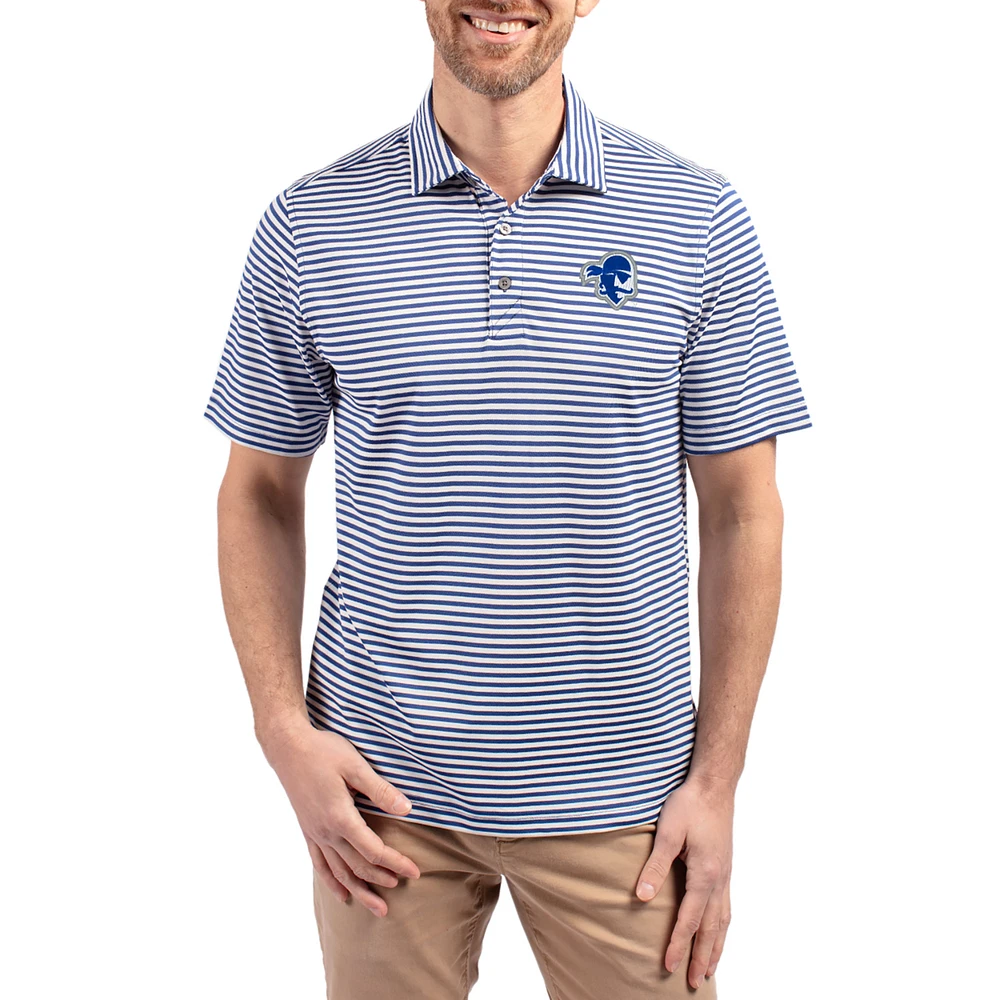 Men's Cutter & Buck Seton Hall Pirates Virtue Eco Pique Stripe Recycled DryTec Polo