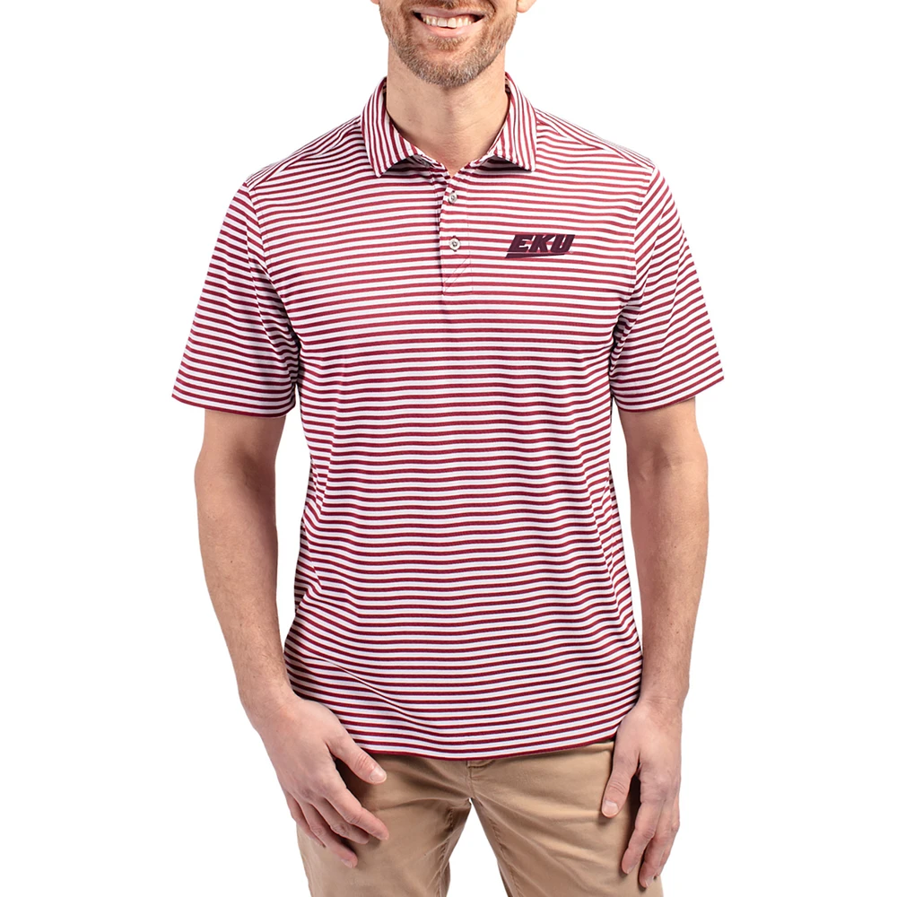 Men's Cutter & Buck Maroon Eastern Kentucky Colonels Virtue Eco Pique Stripe Recycled DryTec Polo