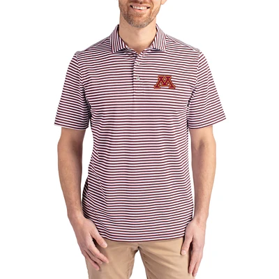 Men's Cutter & Buck Maroon Minnesota Golden Gophers Virtue Eco Pique Stripe Recycled DryTec Polo