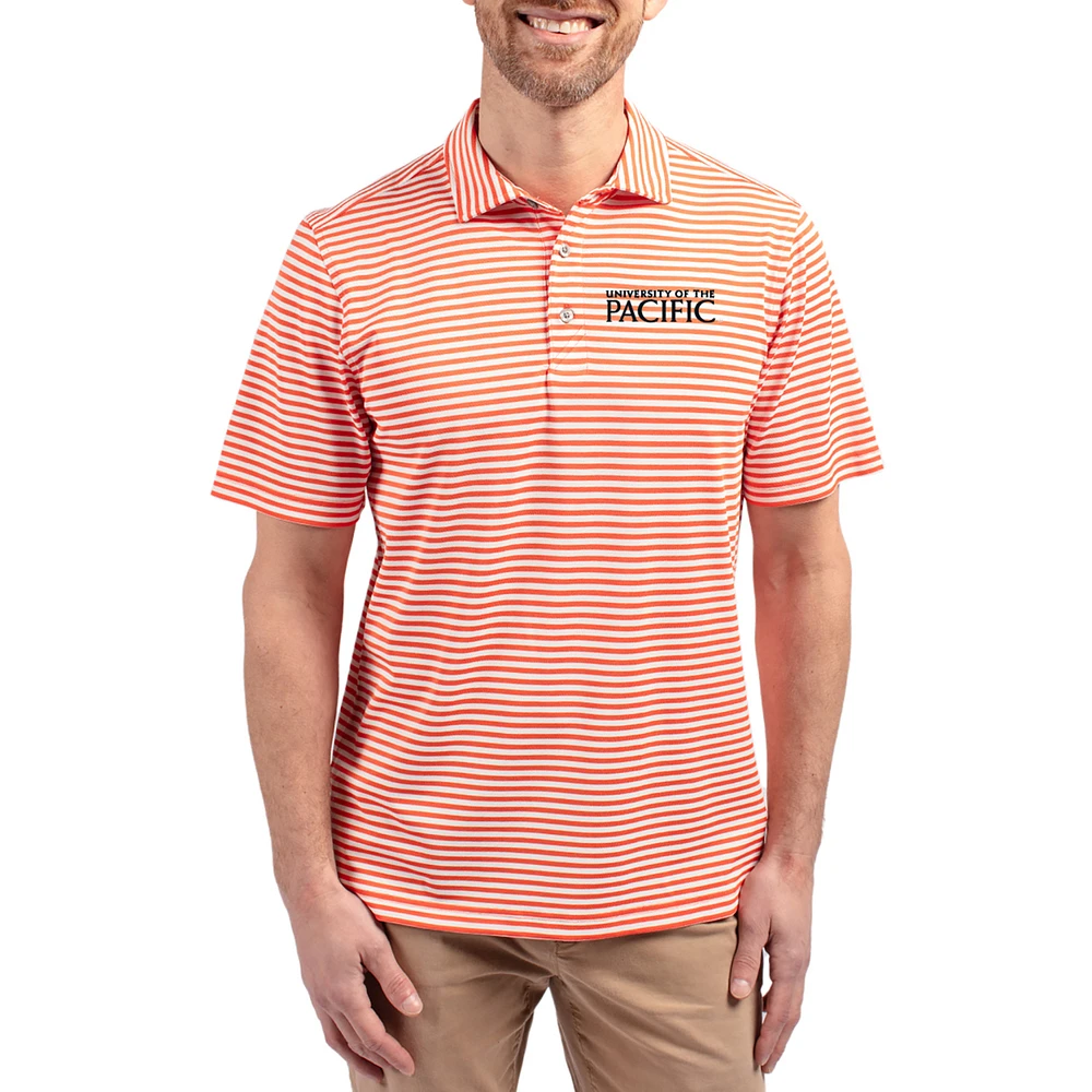 Men's Cutter & Buck Pacific Tigers Virtue Eco Pique Stripe Recycled DryTec Polo