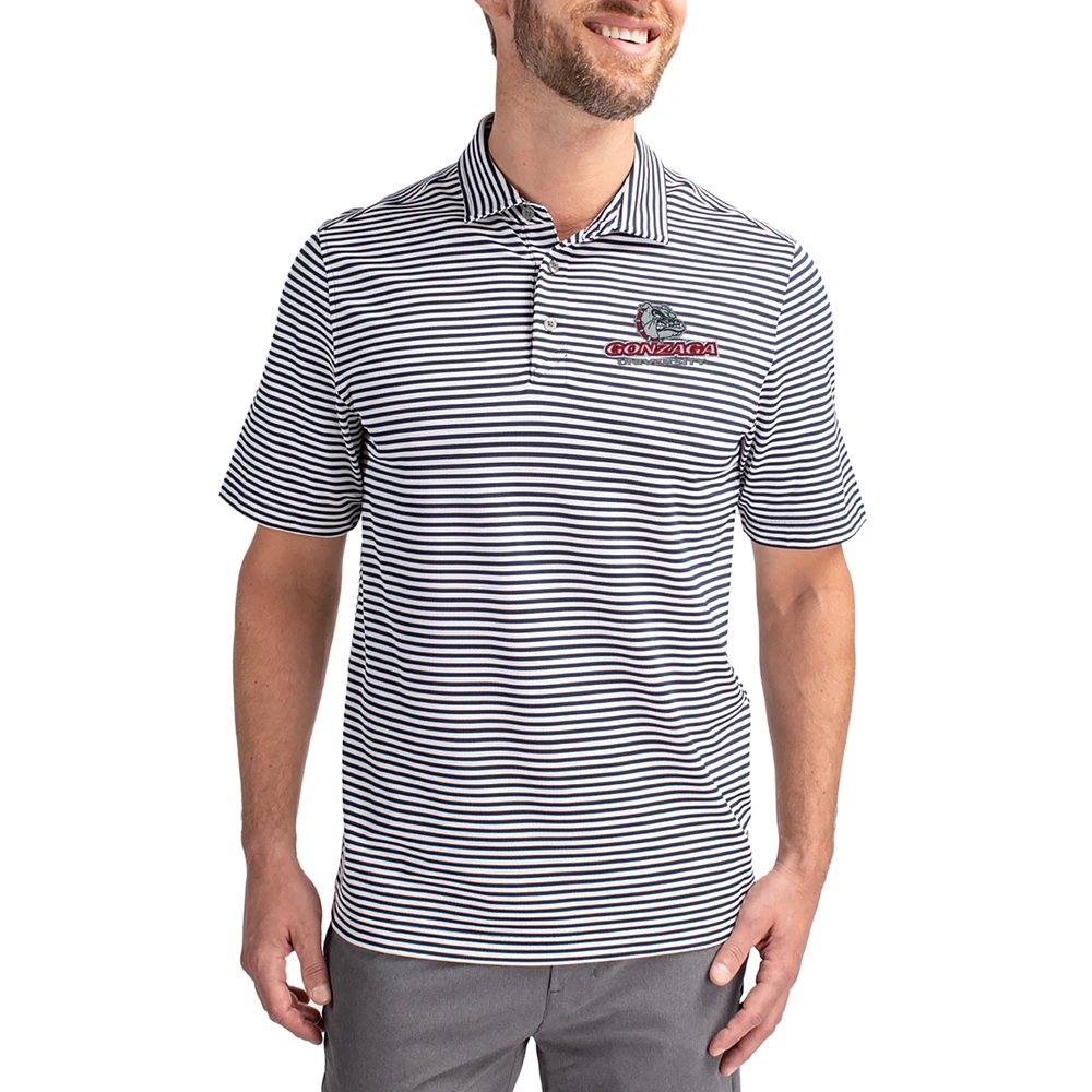 Men's Cutter & Buck Navy Gonzaga Bulldogs Virtue Eco Pique Stripe Recycled DryTec Polo