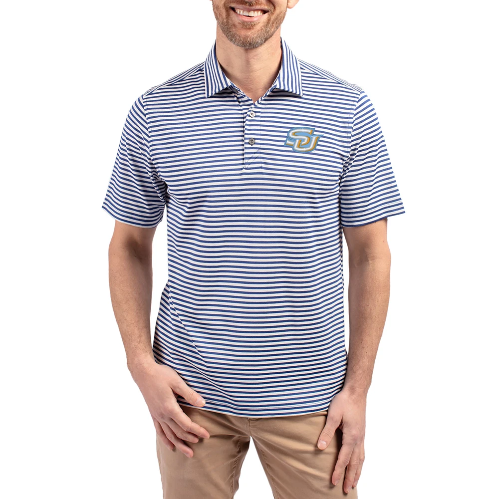 Men's Cutter & Buck Southern University Jaguars Virtue Eco Pique Stripe Recycled DryTec Polo