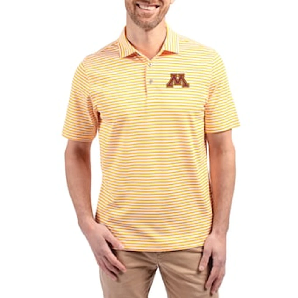 Men's Cutter & Buck Gold Minnesota Golden Gophers Virtue Eco Pique Stripe Recycled DryTec Polo