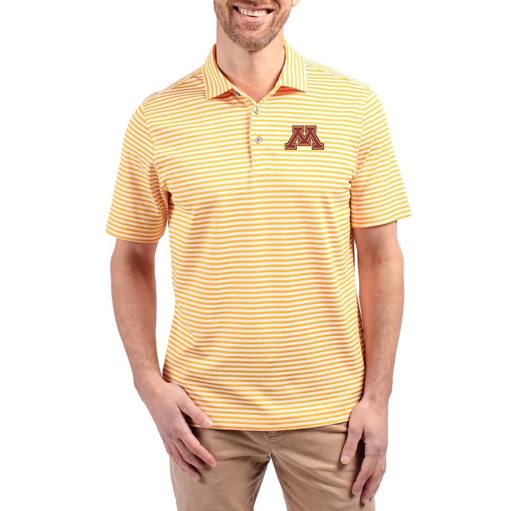Men's Cutter & Buck Gold Minnesota Golden Gophers Virtue Eco Pique Stripe Recycled DryTec Polo