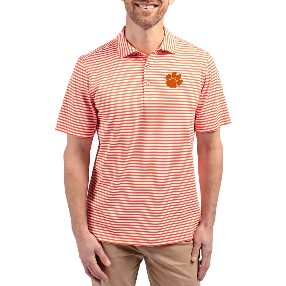 Men's Cutter & Buck Orange Clemson Tigers Virtue Eco Pique Stripe Recycled DryTec Polo