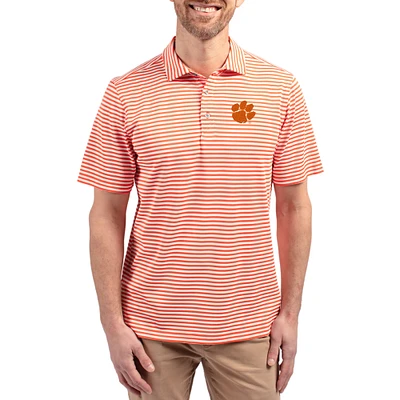 Men's Cutter & Buck Orange Clemson Tigers Virtue Eco Pique Stripe Recycled DryTec Polo