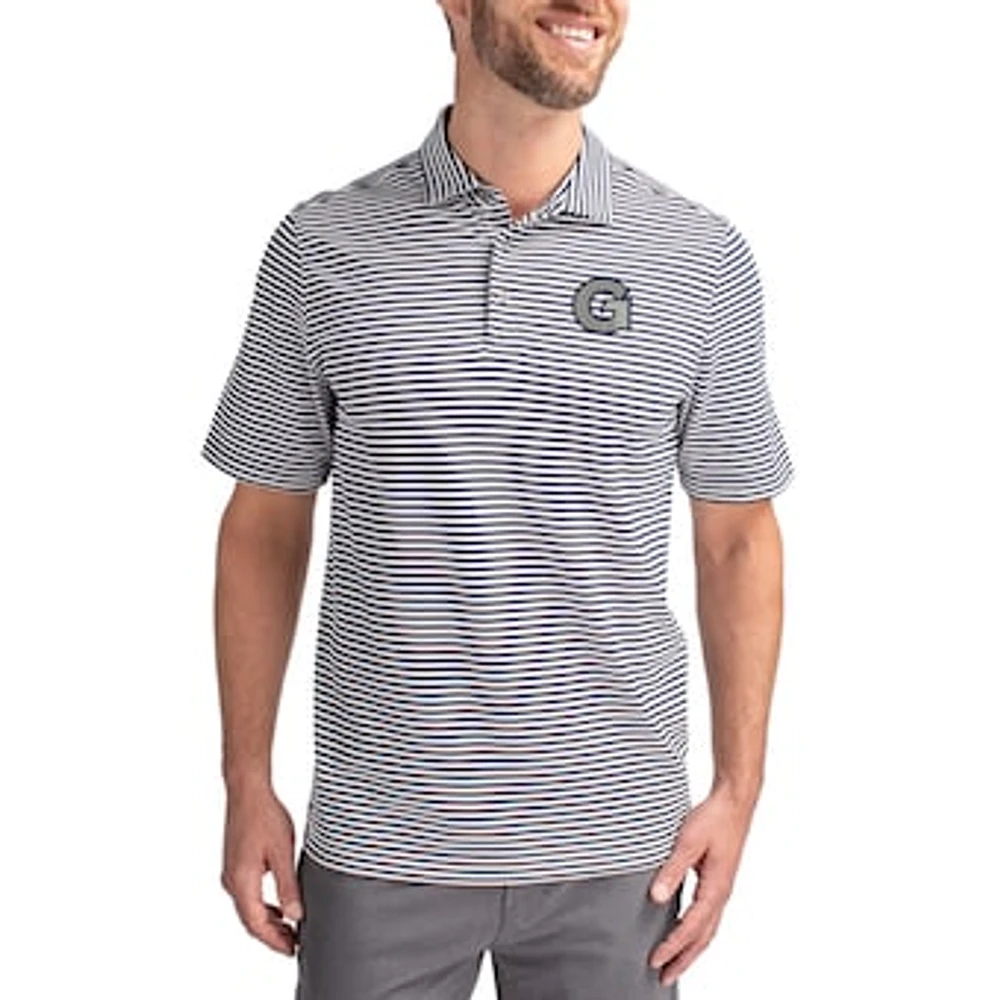 Men's Cutter & Buck Navy Georgetown Hoyas Virtue Eco Pique Stripe Recycled DryTec Polo