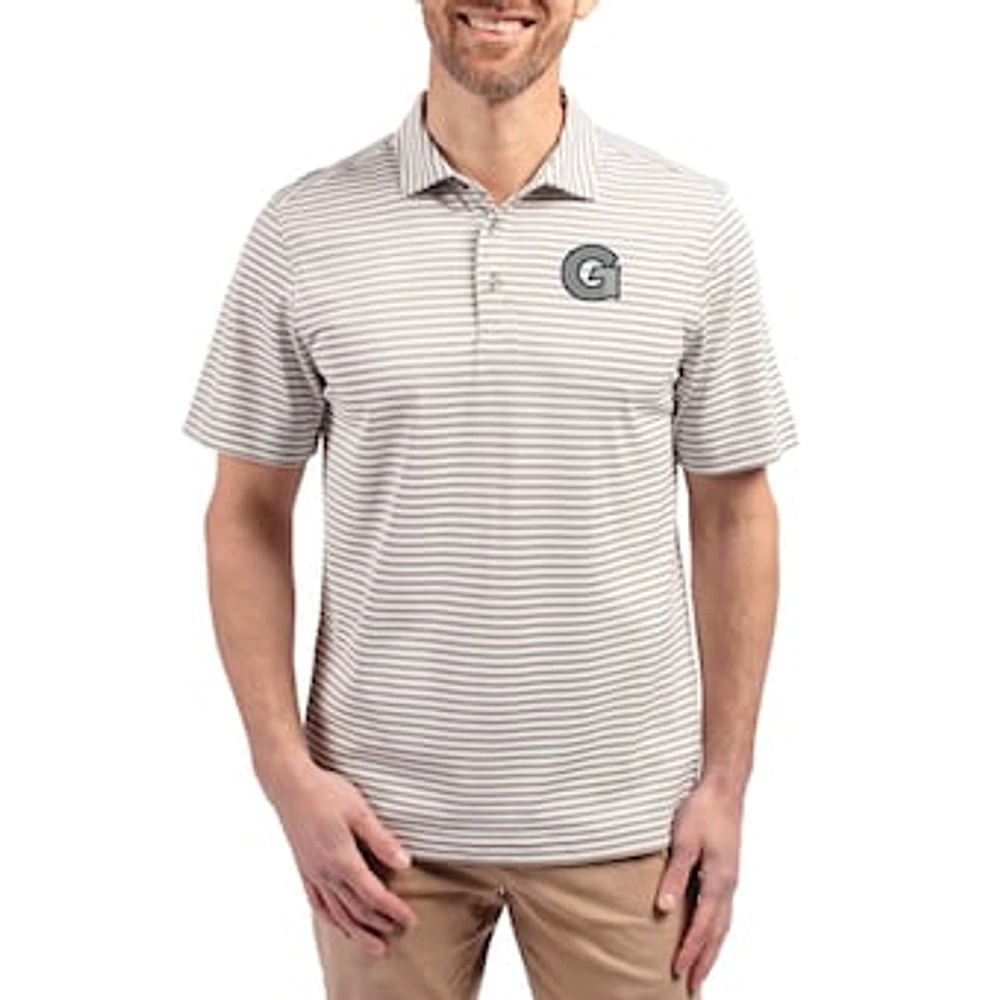 Men's Cutter & Buck Gray Georgetown Hoyas Virtue Eco Pique Stripe Recycled DryTec Polo