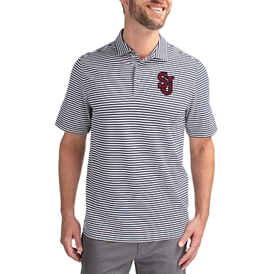 Men's Cutter & Buck Navy St. John's Red Storm Virtue Eco Pique Stripe Recycled DryTec Polo